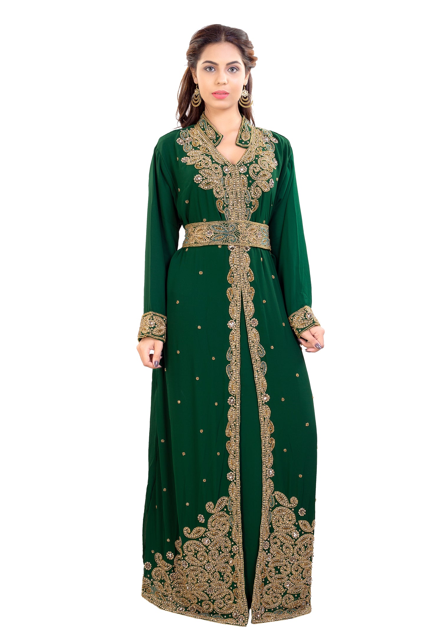 Arabian Jalabiya Collared Neck Kaftan Dress S / 54 Inches / No Scarf Arabian Jalabiya Collared Neck Kaftan Dress S / 54 Inches / No Scarf
