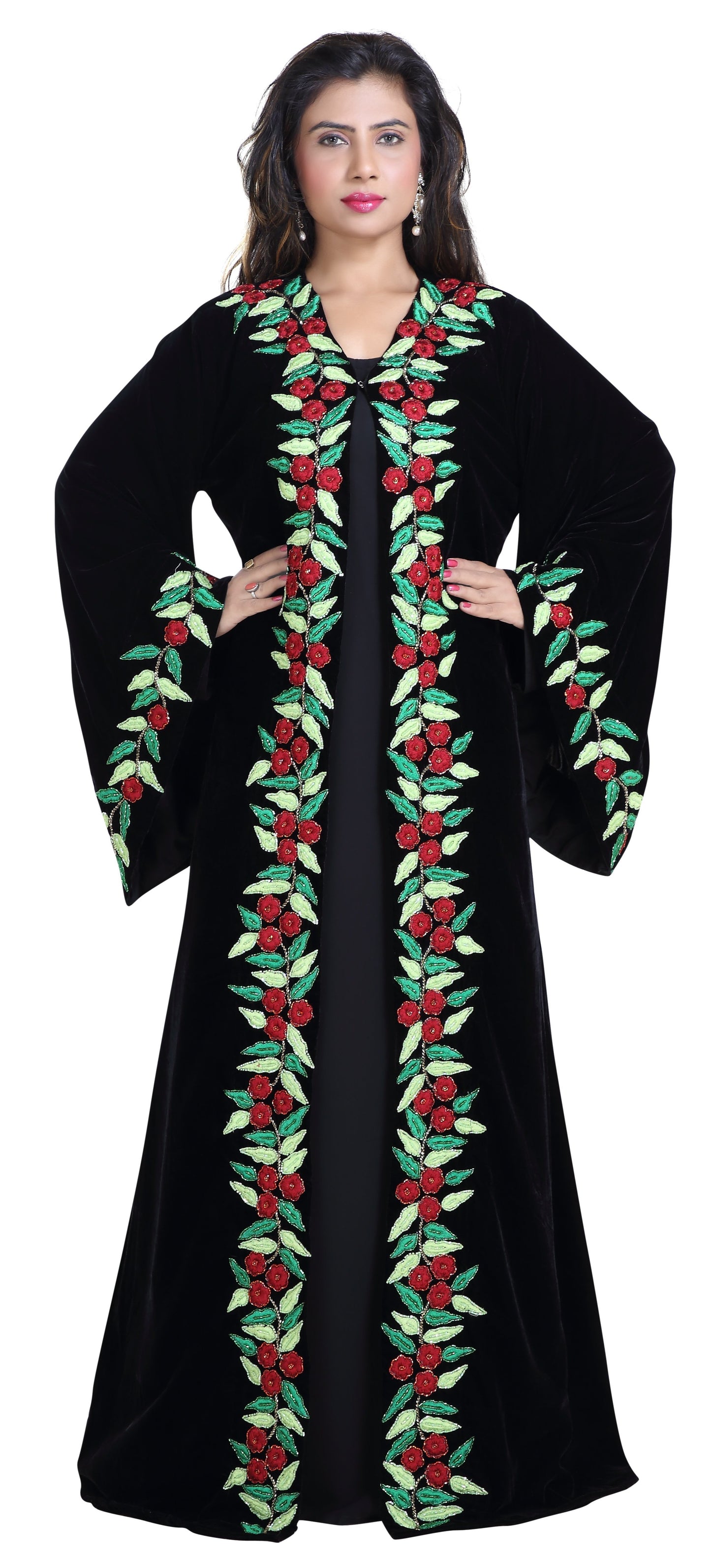 Load image into Gallery viewer, Modern Kaftan Floral Machine Embroidered Jellabiya Gown - Maxim Creation
