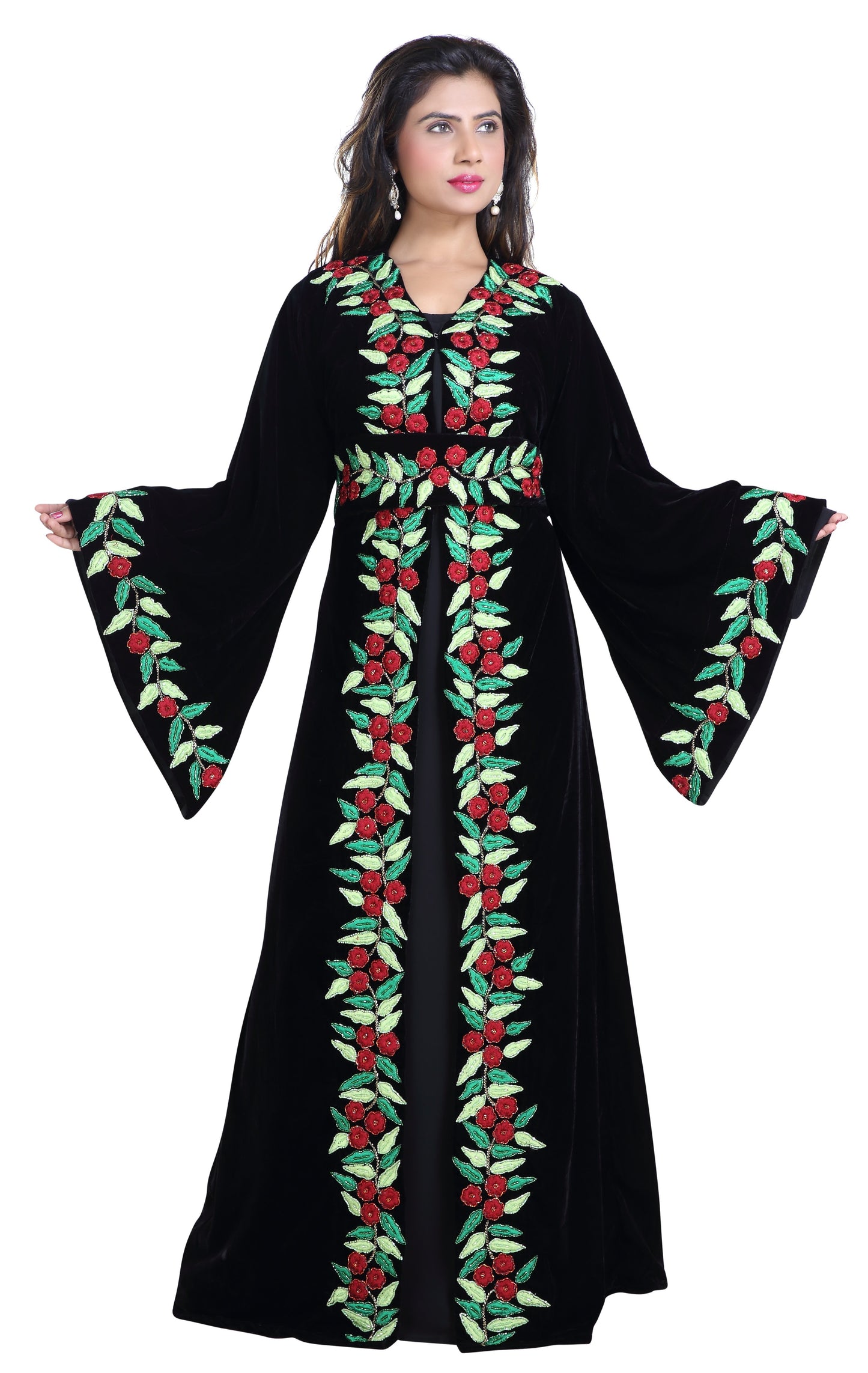 Modern Kaftan Floral Machine Embroidered Jellabiya Gown - Maxim Creation