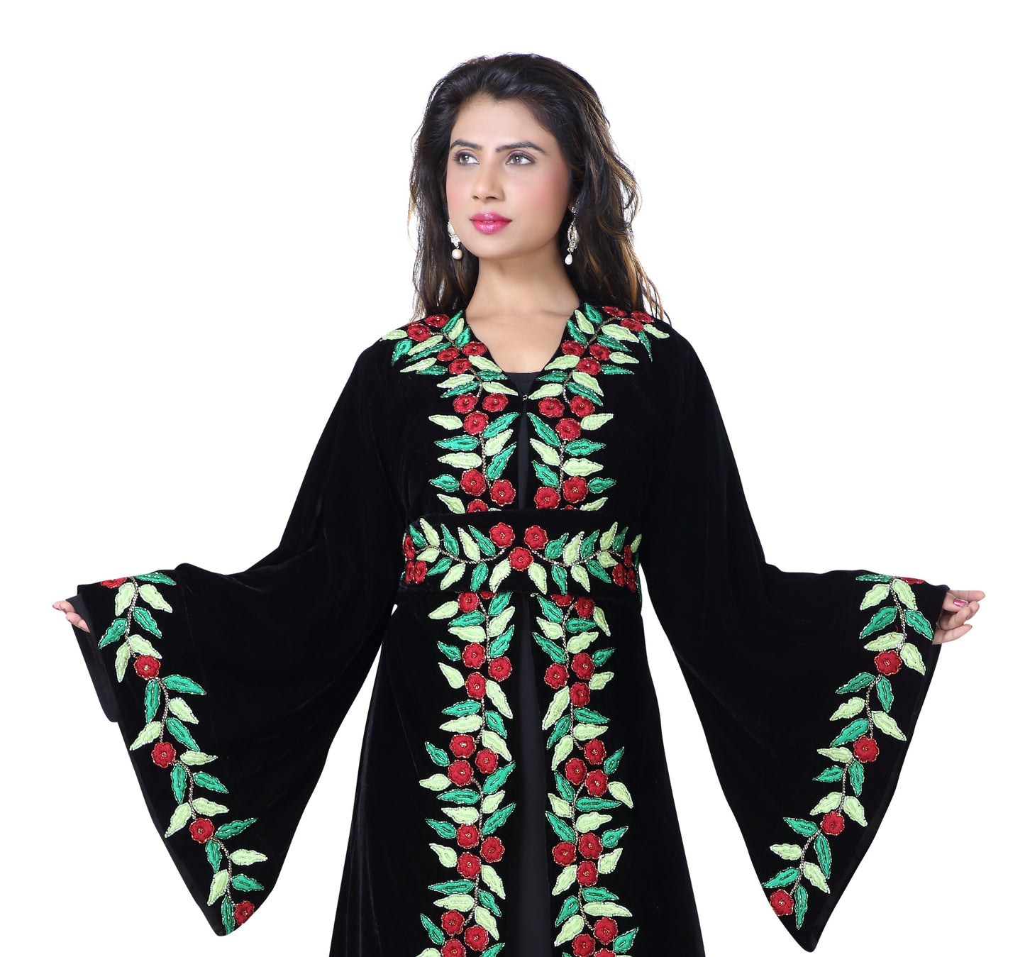 Modern Kaftan Floral Machine Embroidered Jellabiya Gown - Maxim Creation
