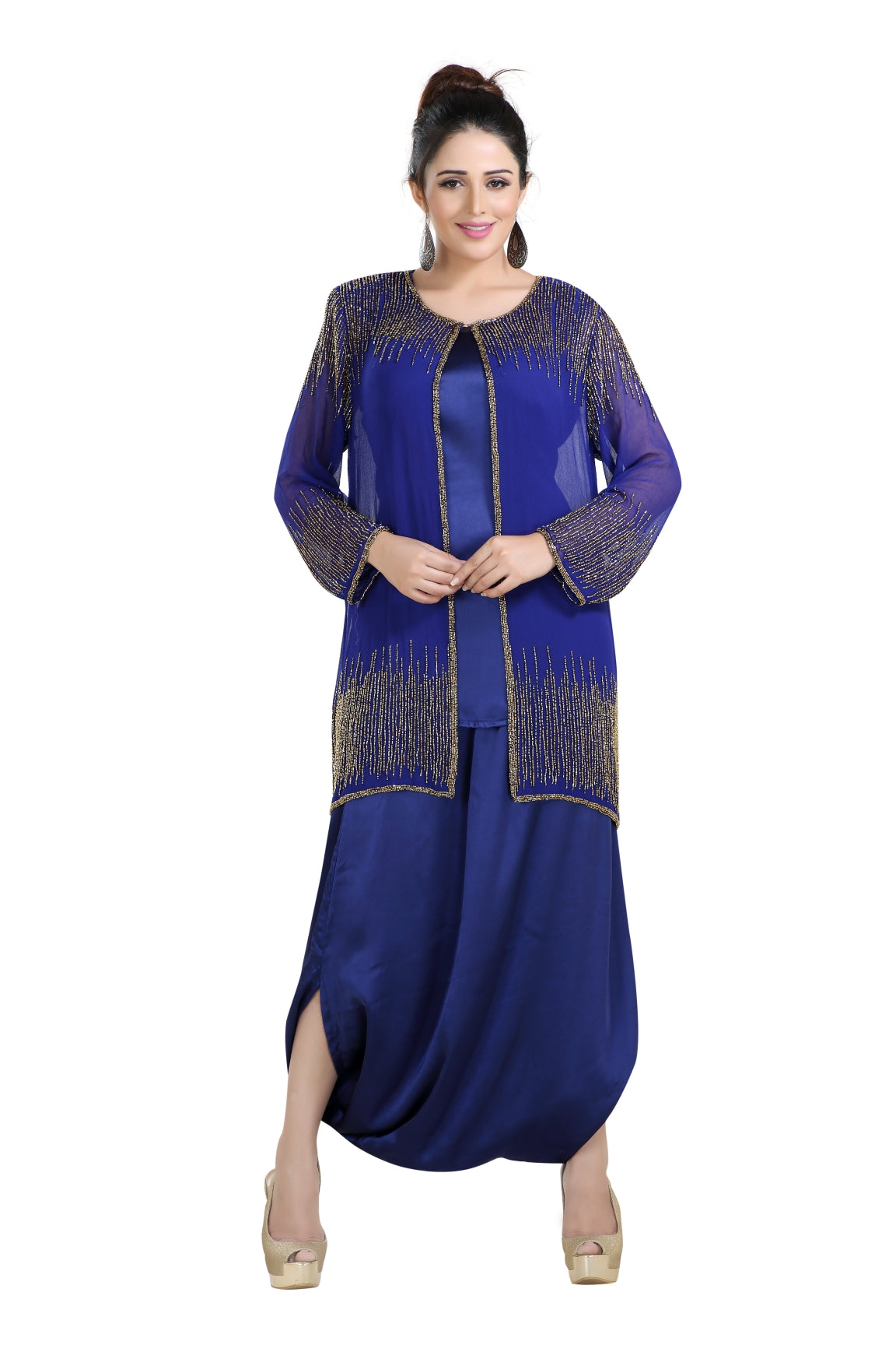 Charger l&amp;#39;image dans la galerie, Arabian Dress Georgette With Satin Fabric Fustan - Maxim Creation
