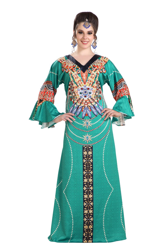 Charger l&amp;#39;image dans la galerie, Long Tunic Colorful 3D Print Maxi Dress With Crystals - Maxim Creation
