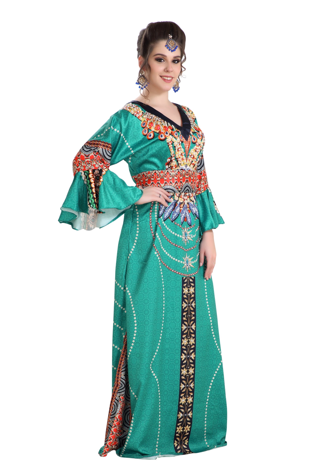 Charger l&amp;#39;image dans la galerie, Long Tunic Colorful 3D Print Maxi Dress With Crystals - Maxim Creation
