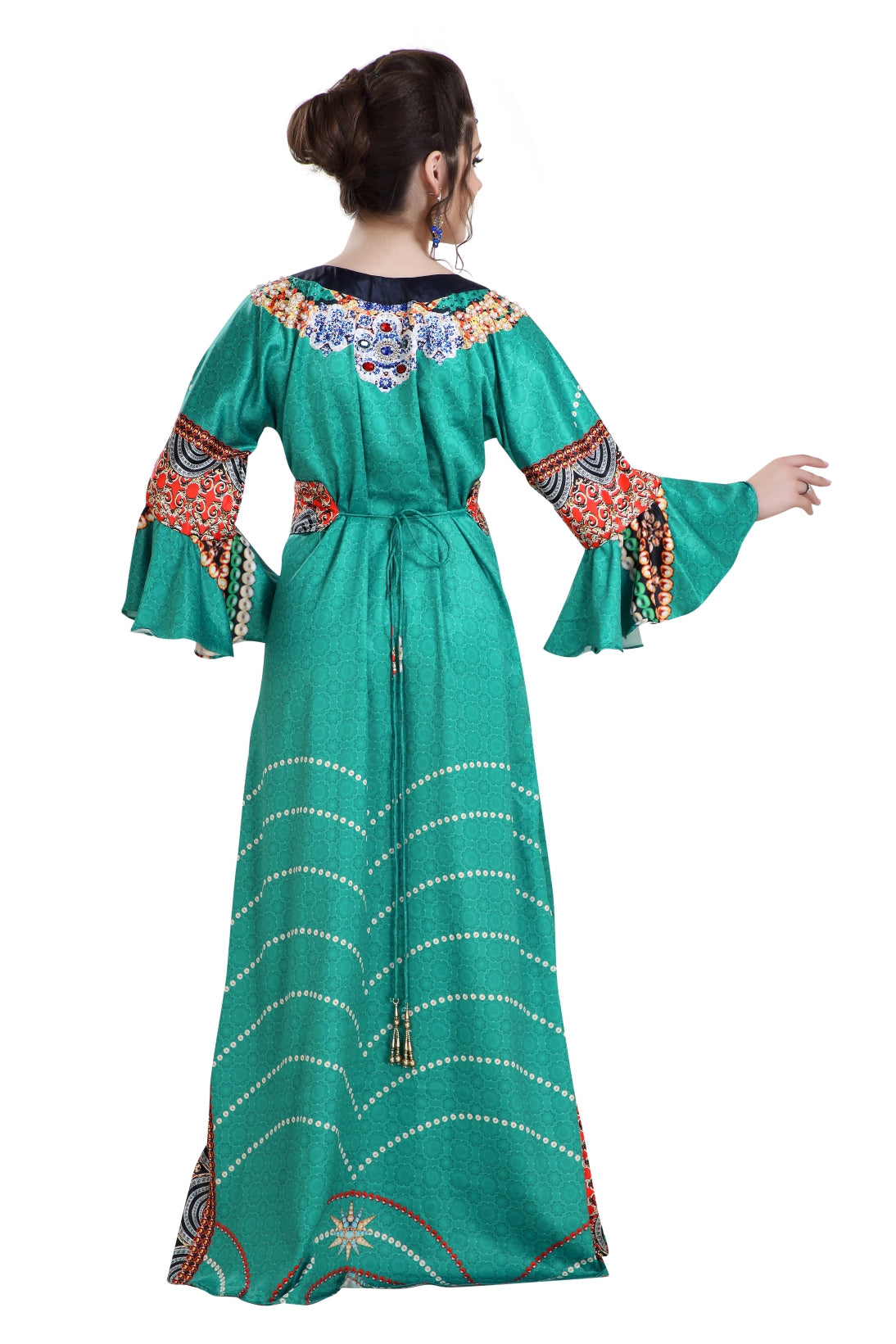 Long Tunic Colorful 3D Print Maxi Dress With Crystals - Maxim Creation