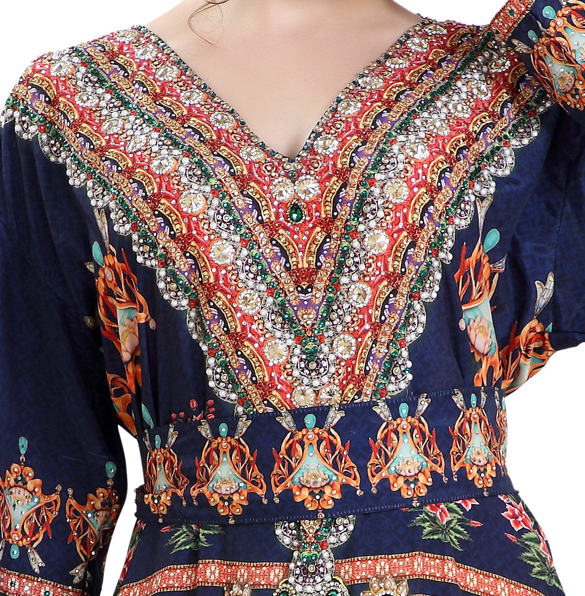 Load image into Gallery viewer, Beach Dress With Crystal Bead Printed Caftan - Maxim Creation
