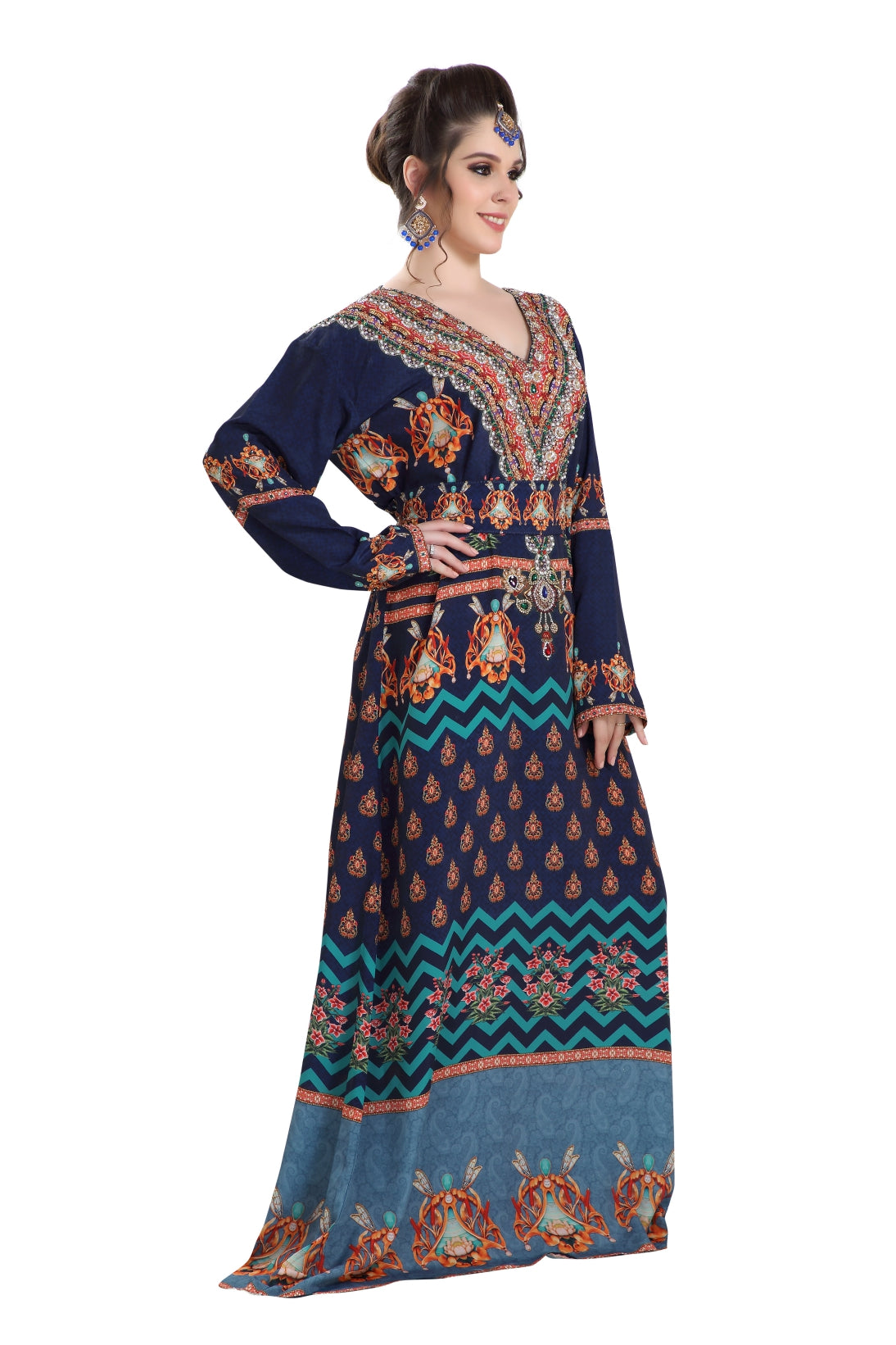Beach Dress With Crystal Bead Printed Caftan 4XL / 60 Inches Beach Dress With Crystal Bead Printed Caftan 4XL / 60 Inches