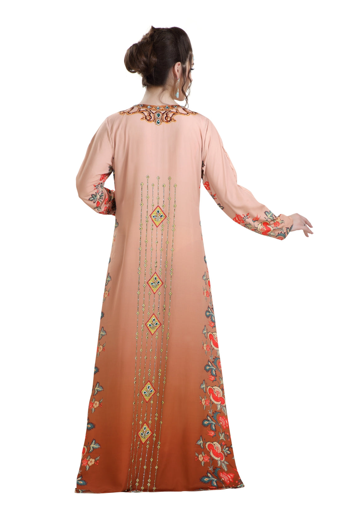 Dubai Kaftan Digital Printed Long Maxi Dress With Crystals - Maxim Creation