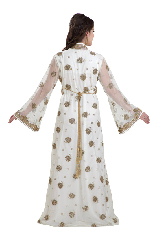 Load image into Gallery viewer, Golden Beaded Arabian Caftan Dress - Maxim Creation
