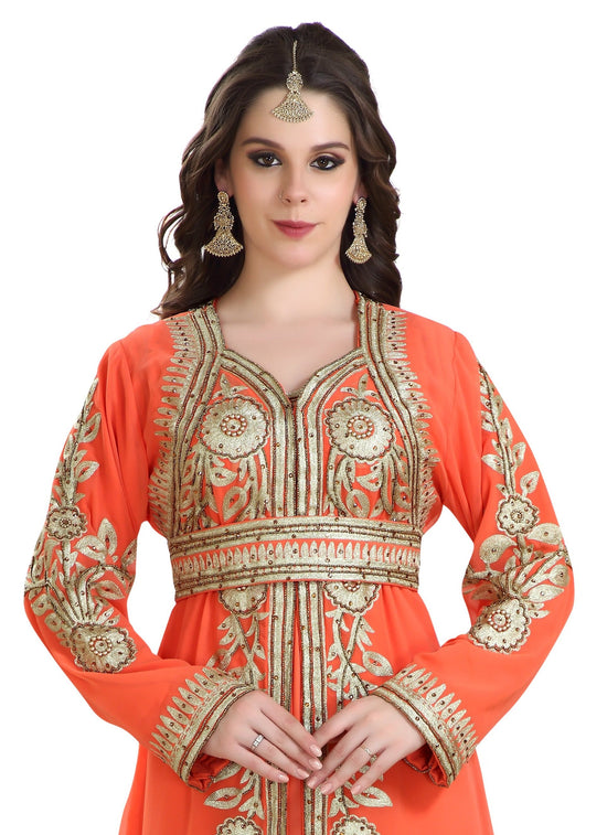 Evening Party Kaftan with Floral Ari Embroidery - Maxim Creation