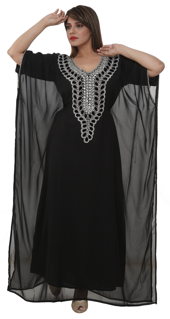Charger l&amp;#39;image dans la galerie, Embroidered Maxi Dress With Black Velvet Beaded - Maxim Creation
