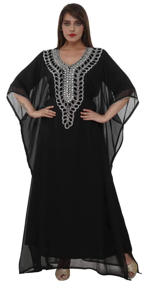 Charger l&amp;#39;image dans la galerie, Embroidered Maxi Dress With Black Velvet Beaded - Maxim Creation
