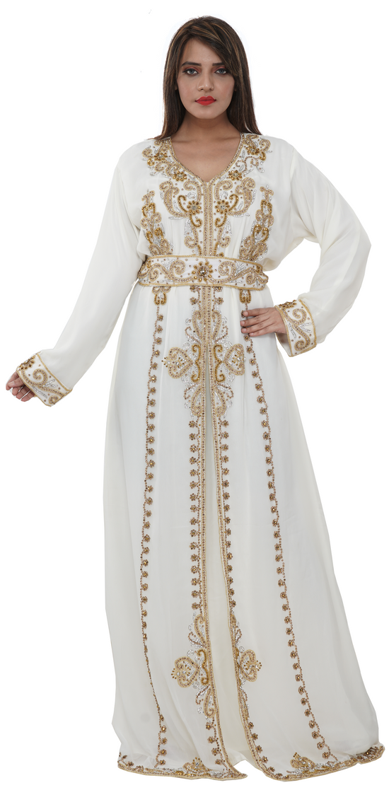 Load image into Gallery viewer, Embroidered Kaftan Gown With Golden Crystals - Maxim Creation
