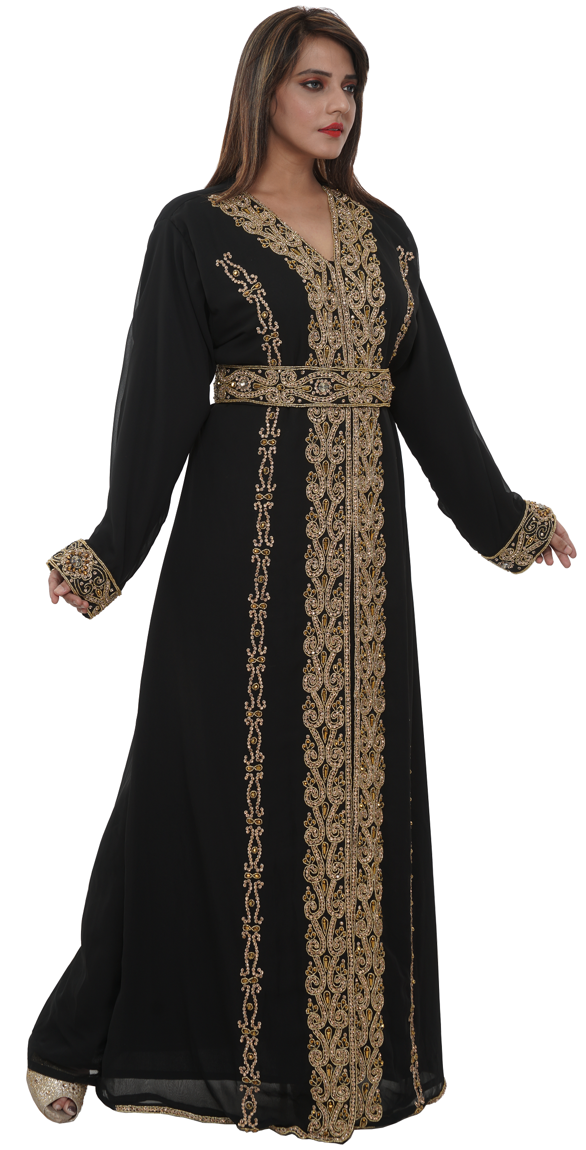 Load image into Gallery viewer, Arabian Caftan With Golden Beads - Maxim Creation
