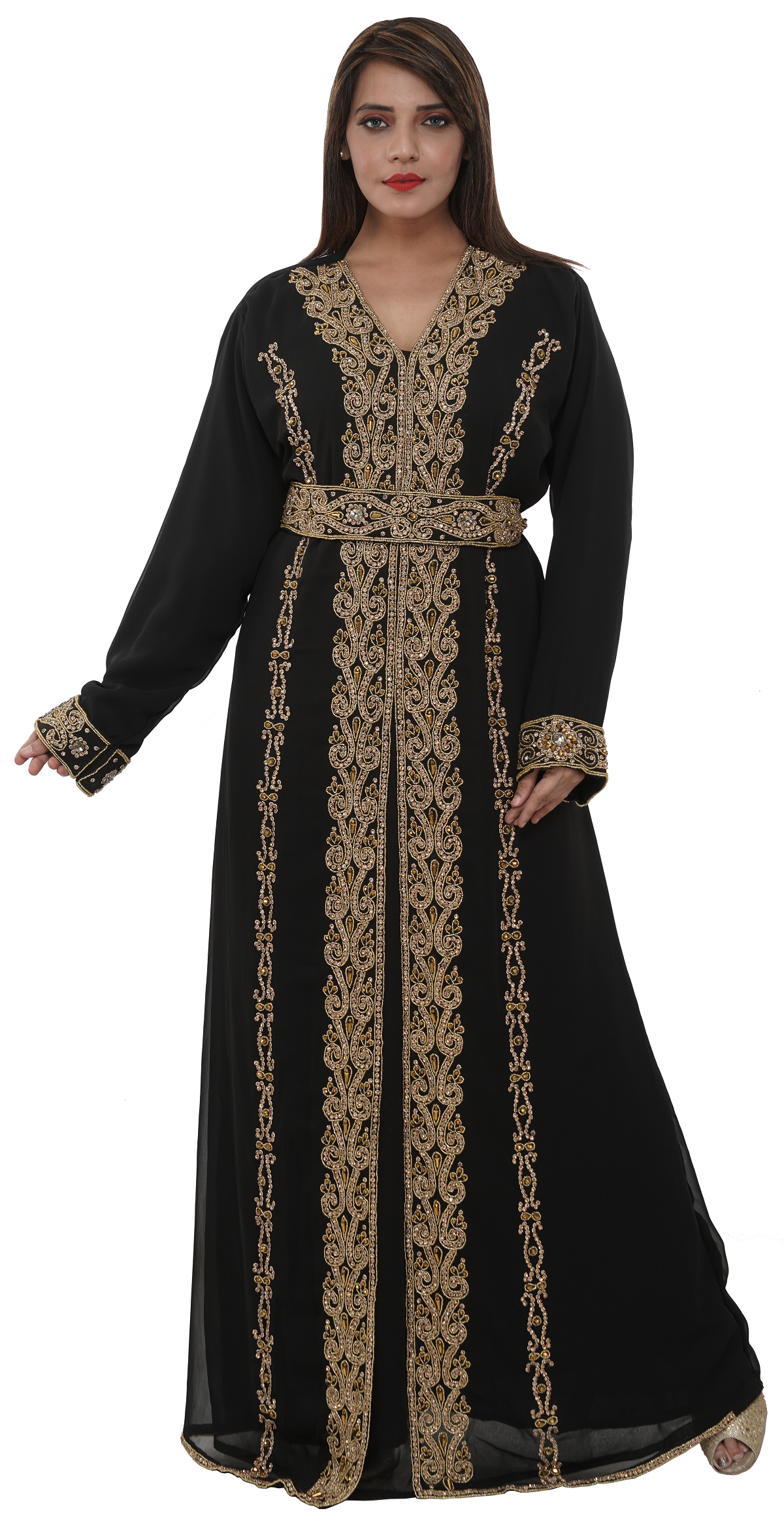bead embroidered long dress Classic Black Sequins and Beads Embroidered Design Tissue Kids Lehenga with  Cape Overlay main image 1
