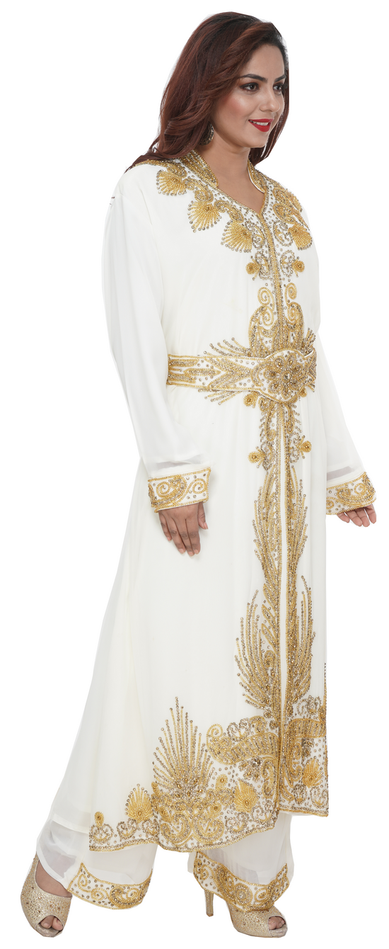 Kaftan Dress V-Neck with Collar with Golden Embroidery - Maxim Creation