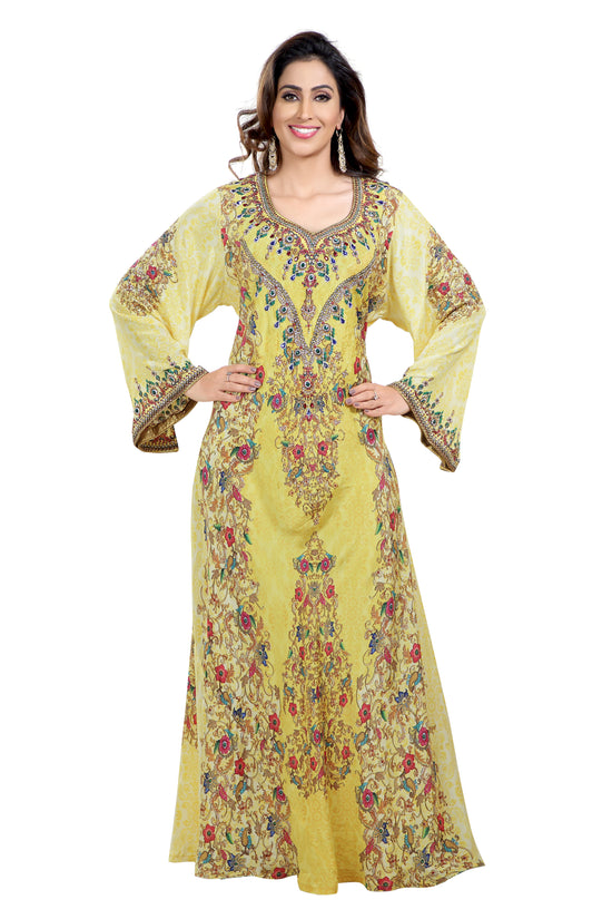 Load image into Gallery viewer, Printed Dubai Kaftan With Mix Embroidered Beads - Maxim Creation
