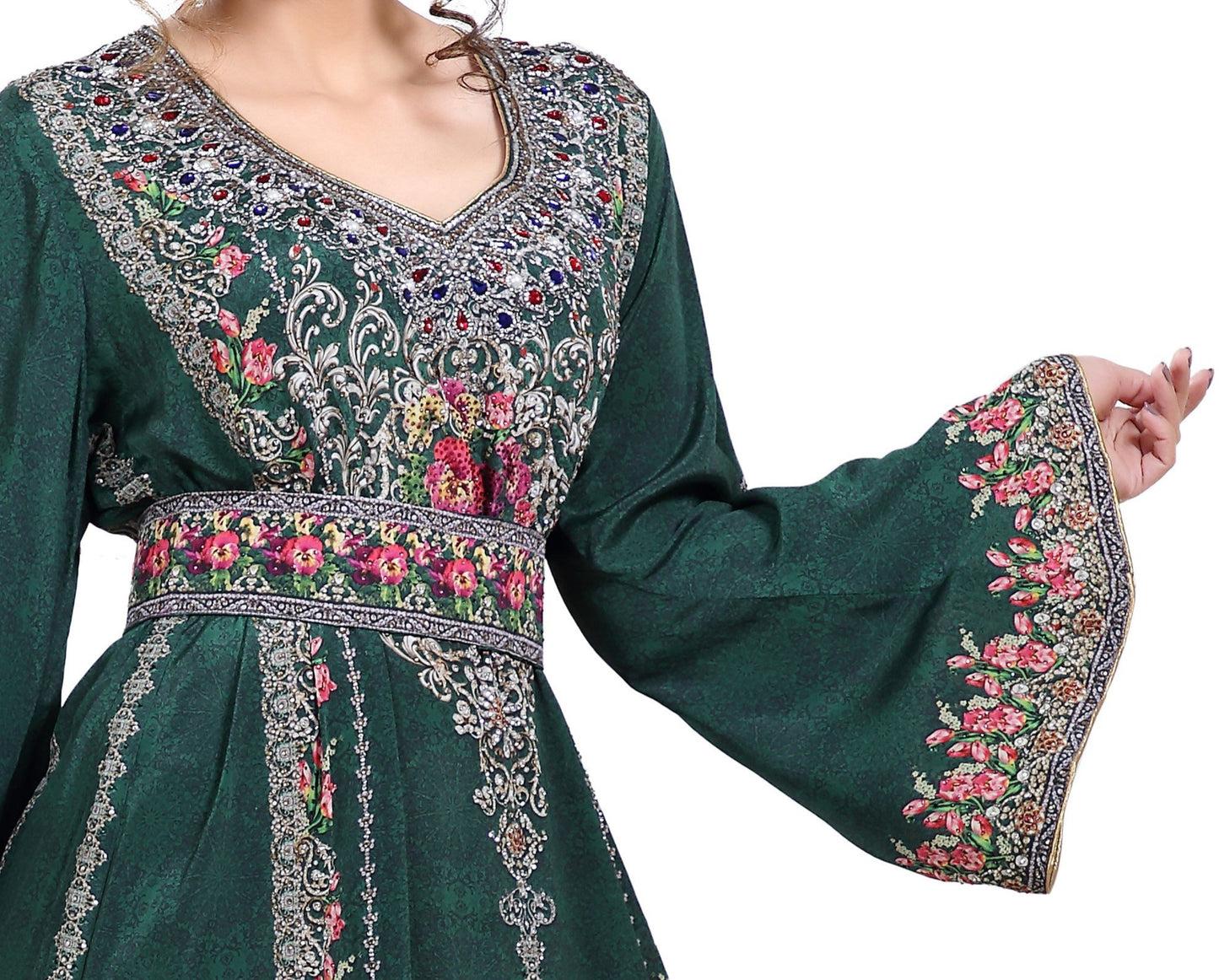 embroidered belted kaftan dress Figue Nisha Sequin Embroidered Belted Maxi Kaftan Dress