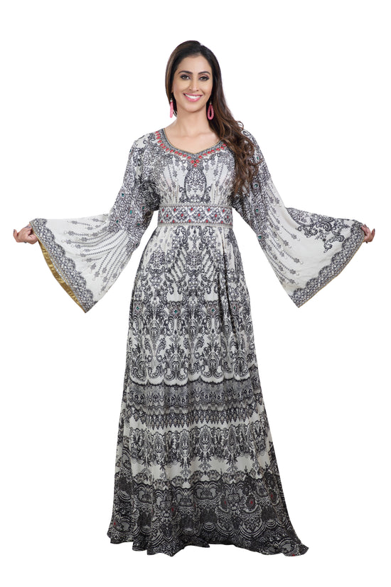 Vintage Printed Maxi With Geometric Embroidery Design - Maxim Creation