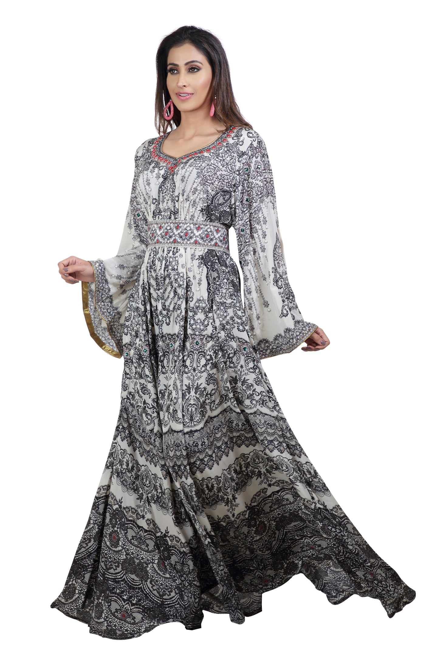 Vintage Printed Maxi With Geometric Embroidery Design - Maxim Creation