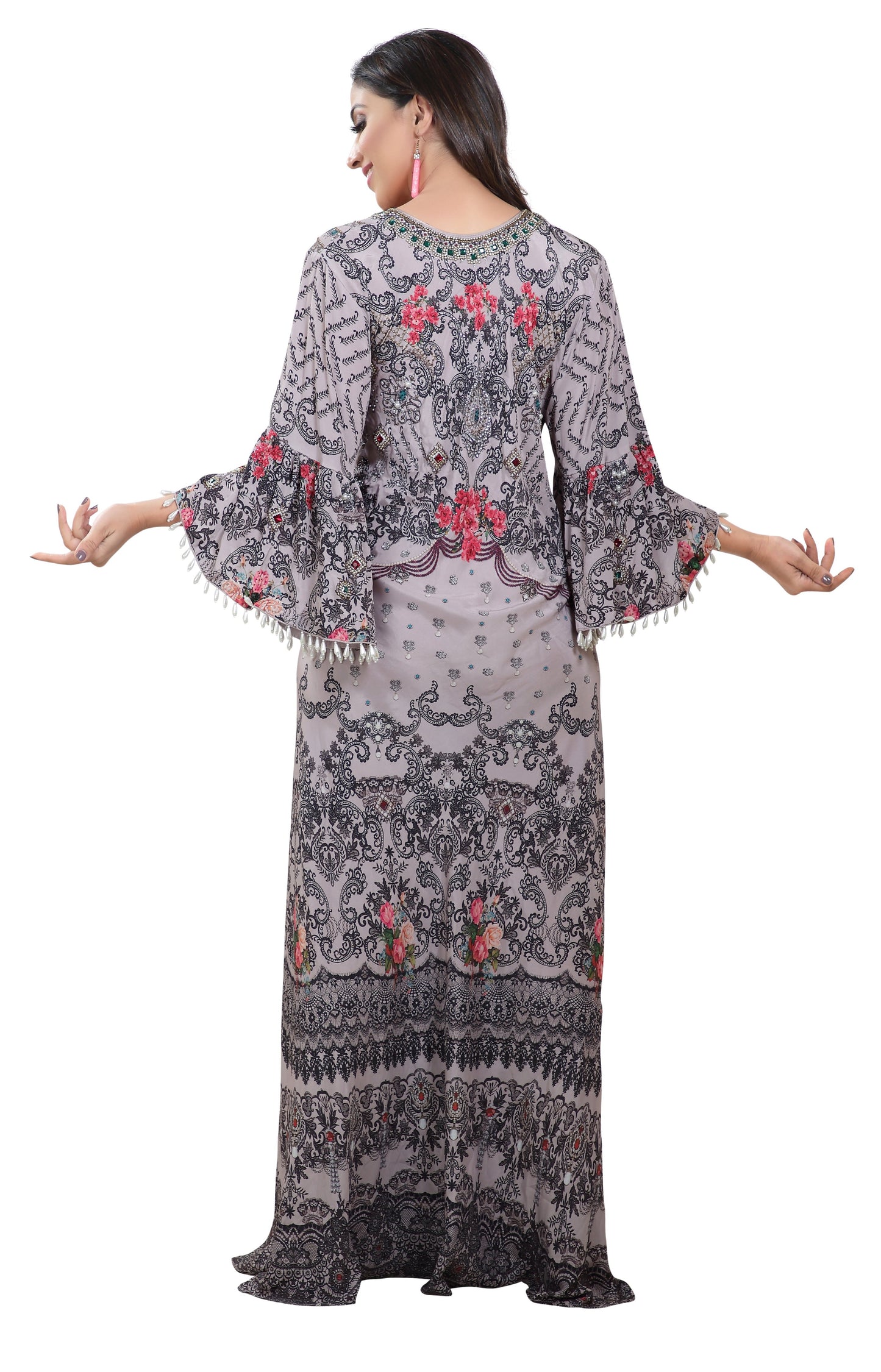Load image into Gallery viewer, Floral Digital Printed Haute Coutre Kaftan Embroidery - Maxim Creation
