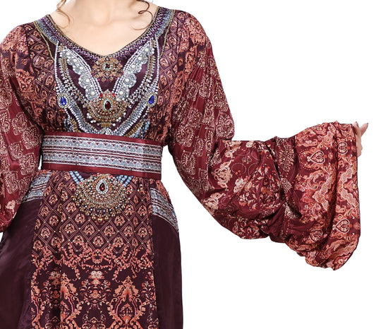 Load image into Gallery viewer, Arabian Dress With Mix Embroidered Digital Printed Kaftan - Maxim Creation
