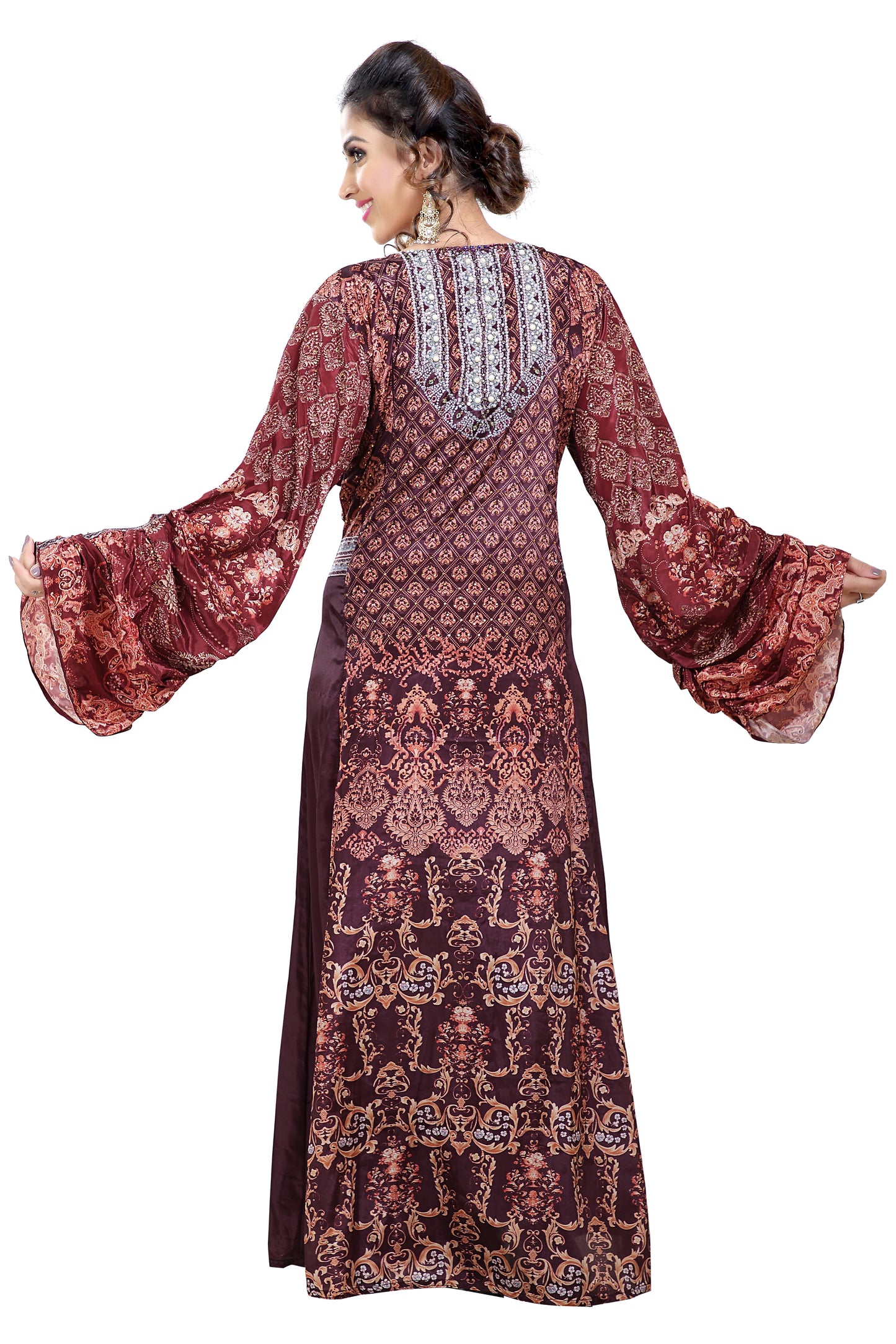 Arabian Dress With Mix Embroidered Digital Printed Kaftan - Maxim Creation