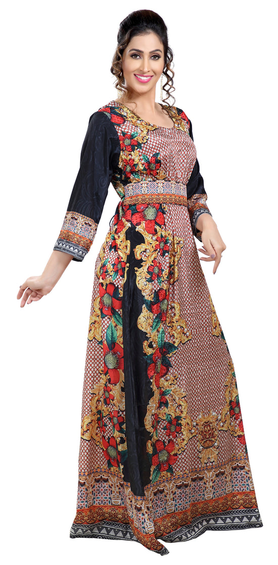 Floral Digital Printed Turkish Kaftan With Luxe Beads - Maxim Creation