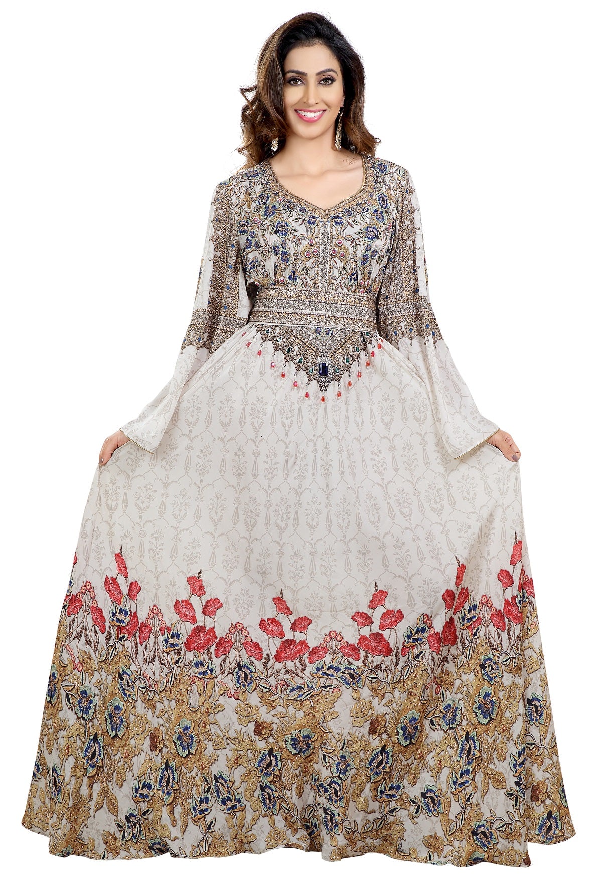 Floral Digital Printed Maxi with Multi colour Beads - Maxim Creation