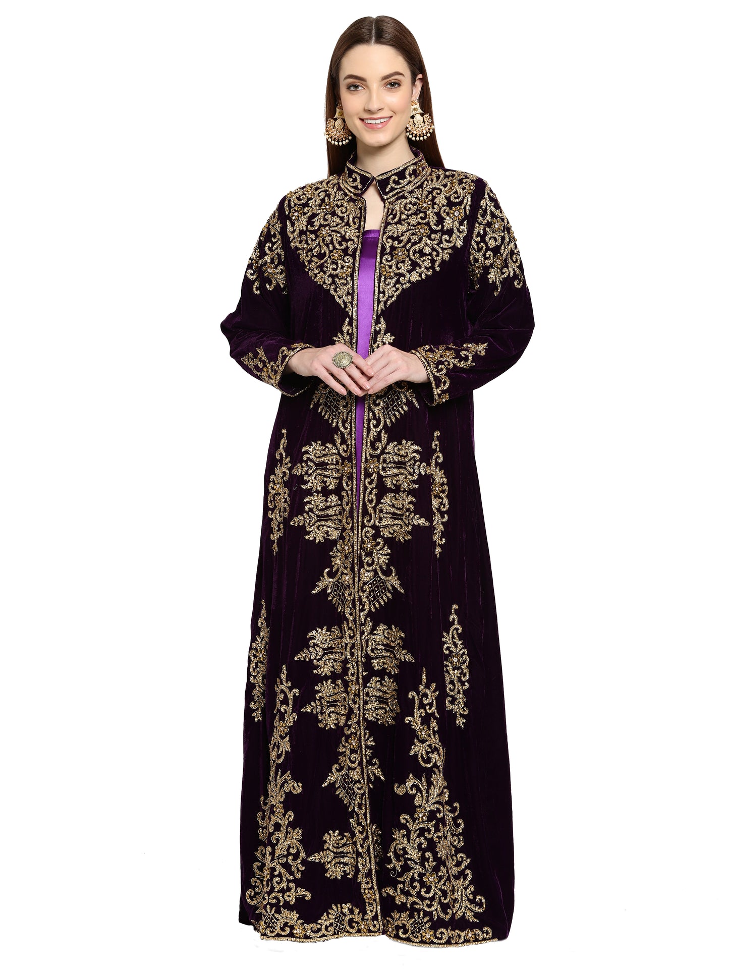 Wedding Gown Hand Embroidered Dress in Purple Velvet Wedding Gown Hand Embroidered Dress in Purple Velvet