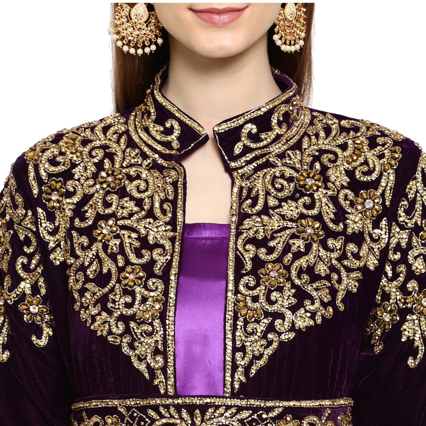 Wedding Gown Hand Embroidered Dress in Purple Velvet Wedding Gown Hand Embroidered Dress in Purple Velvet