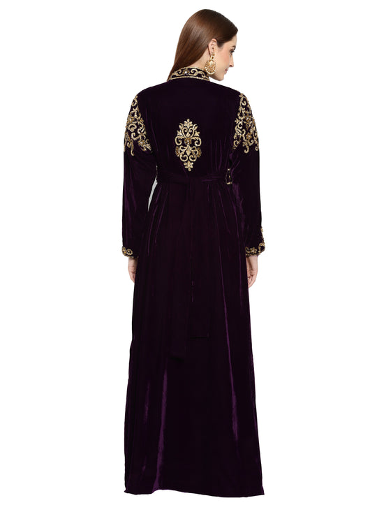 Wedding Gown Hand Embroidered Dress in Purple Velvet - Maxim Creation