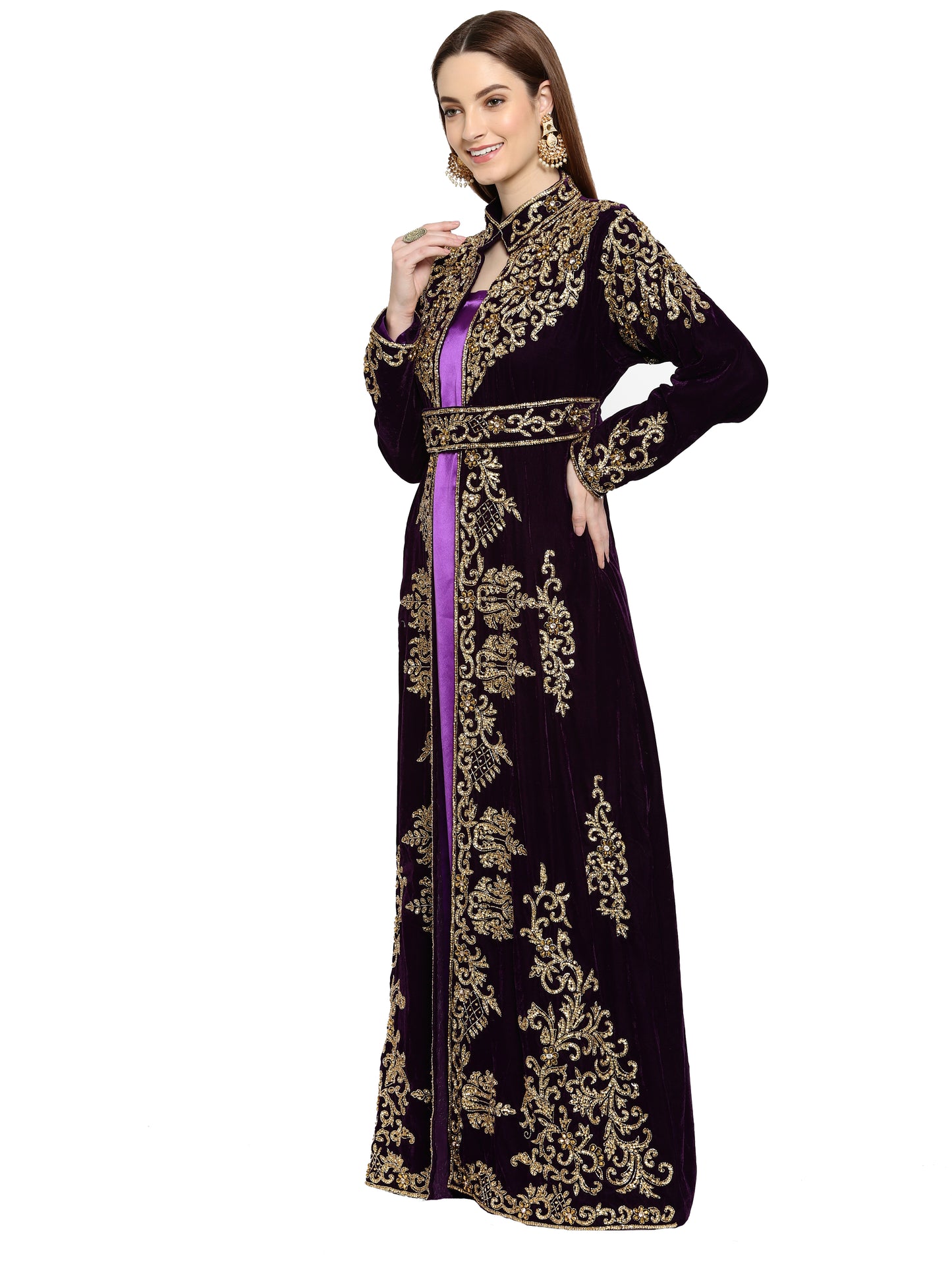 Load image into Gallery viewer, Wedding Gown Hand Embroidered Dress in Purple Velvet - Maxim Creation

