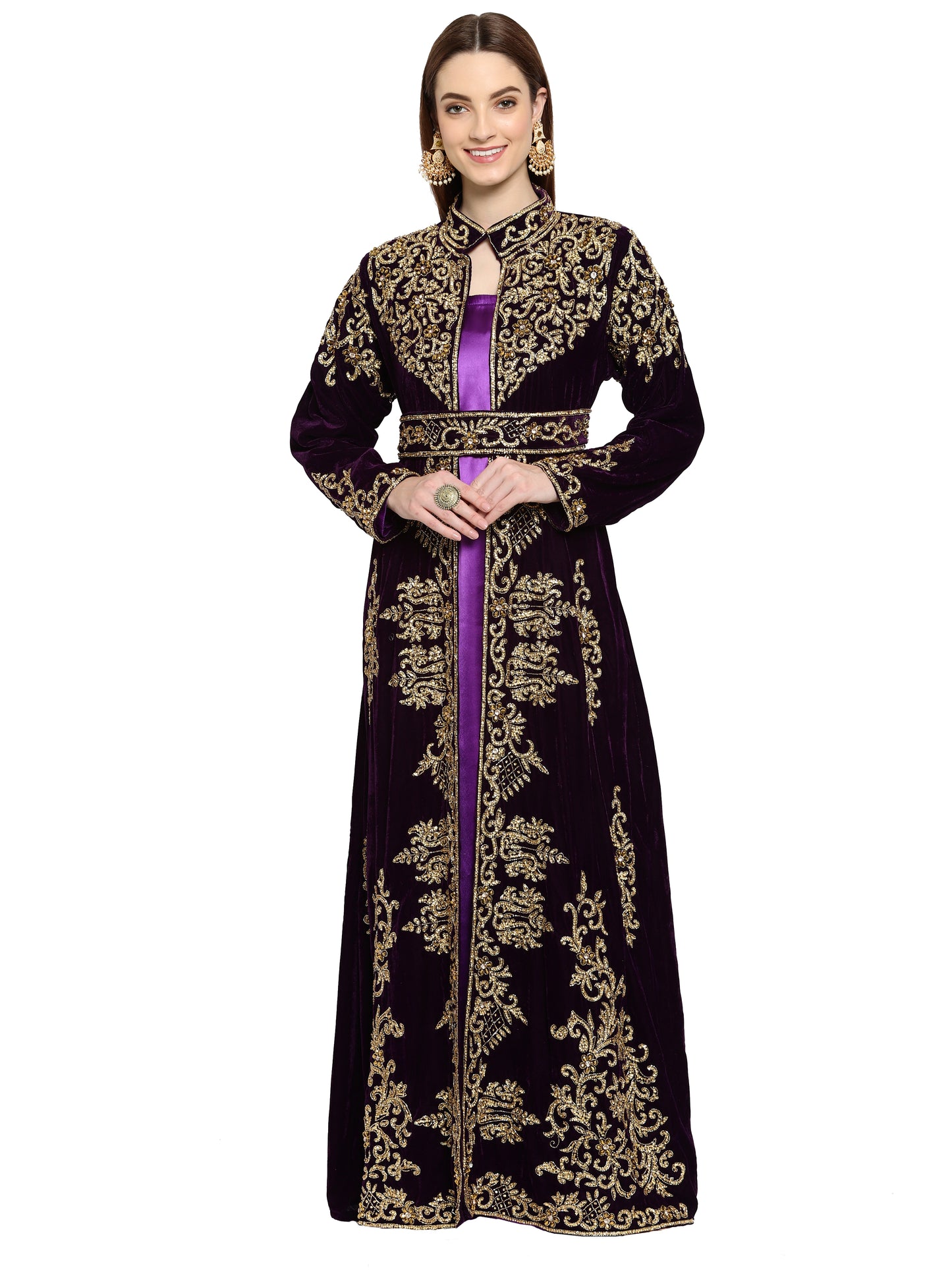 Wedding Gown Hand Embroidered Dress in Purple Velvet Maxim Creation Wedding Gown Hand Embroidered Dress in Purple Velvet Maxim Creation