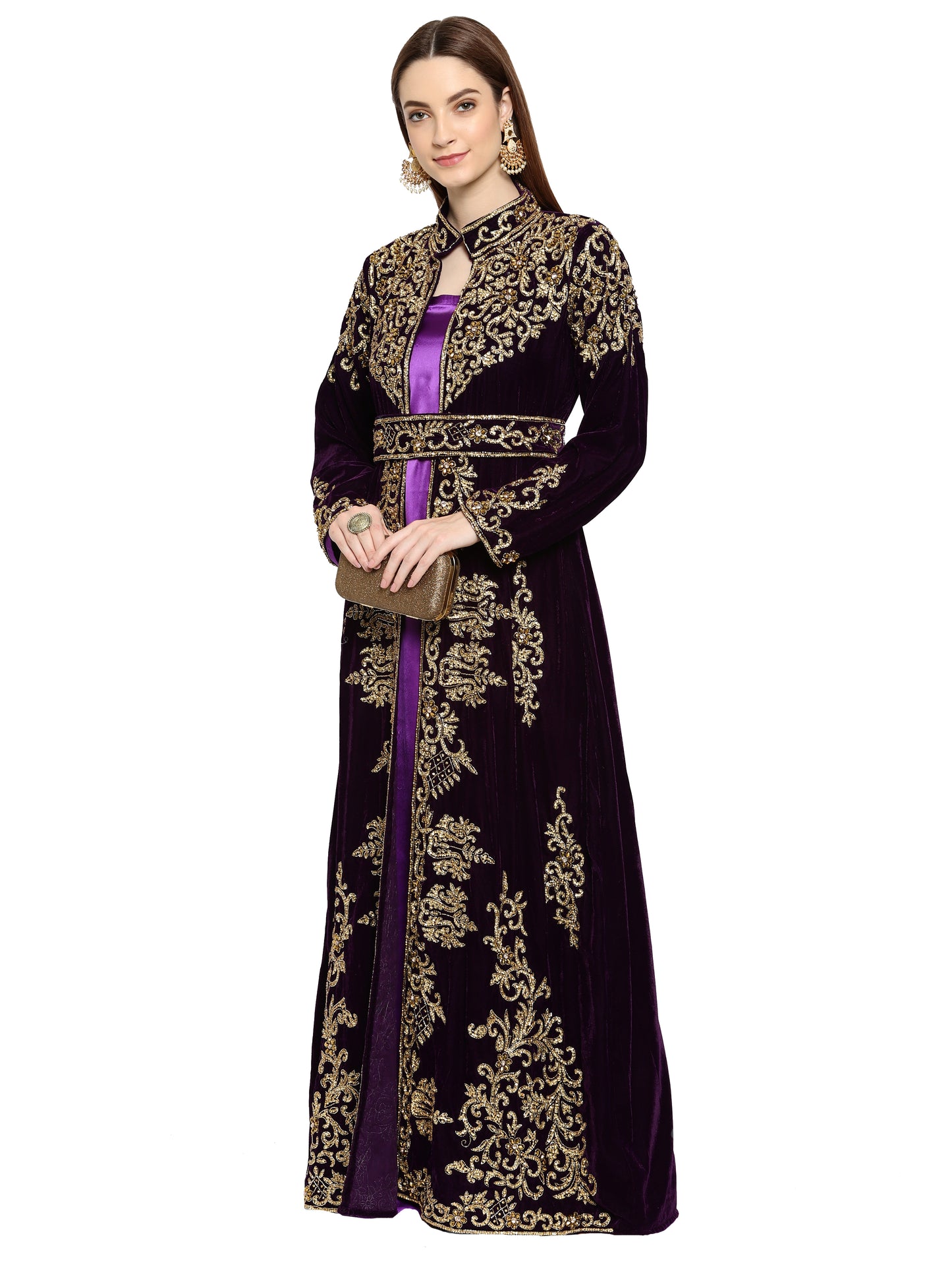 Wedding Gown Hand Embroidered Dress in Purple Velvet Wedding Gown Hand Embroidered Dress in Purple Velvet