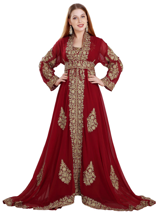 Load image into Gallery viewer, Maroon Jellabiya Moroccan Caftan Dress - Maxim Creation

