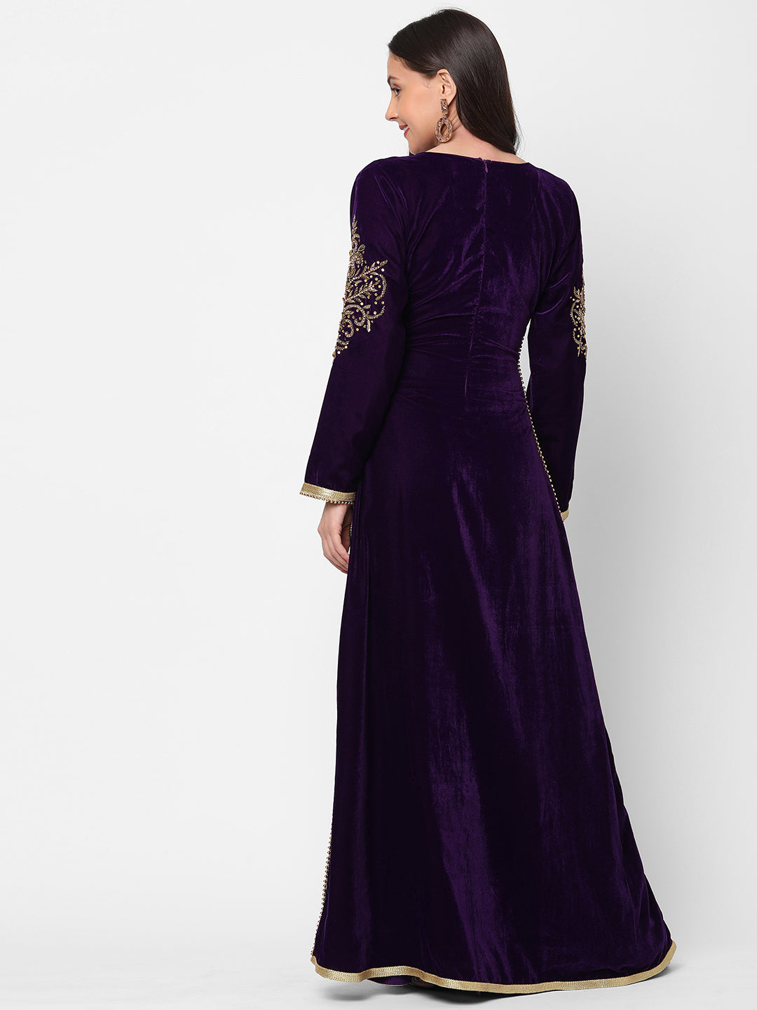 Designer Caftan Evening Party Gown in Purple Velvet Designer Caftan Evening Party Gown in Purple Velvet
