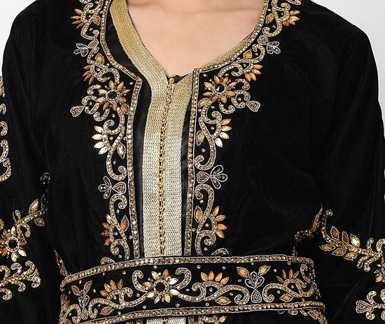 Hand Embroidered Designer Wedding Kaftan in Black Velvet - Maxim Creation