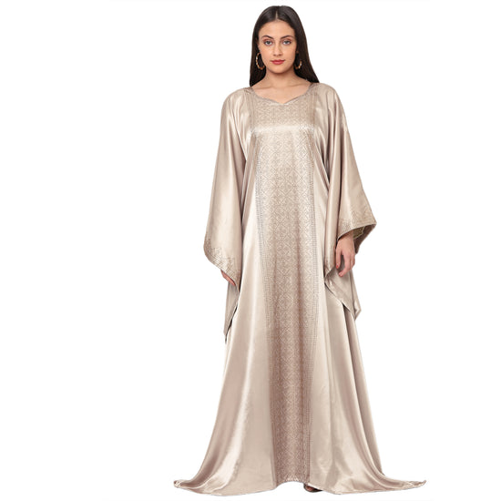 Charger l&amp;#39;image dans la galerie, Arabian Beige Color Satin Dress - Maxim Creation
