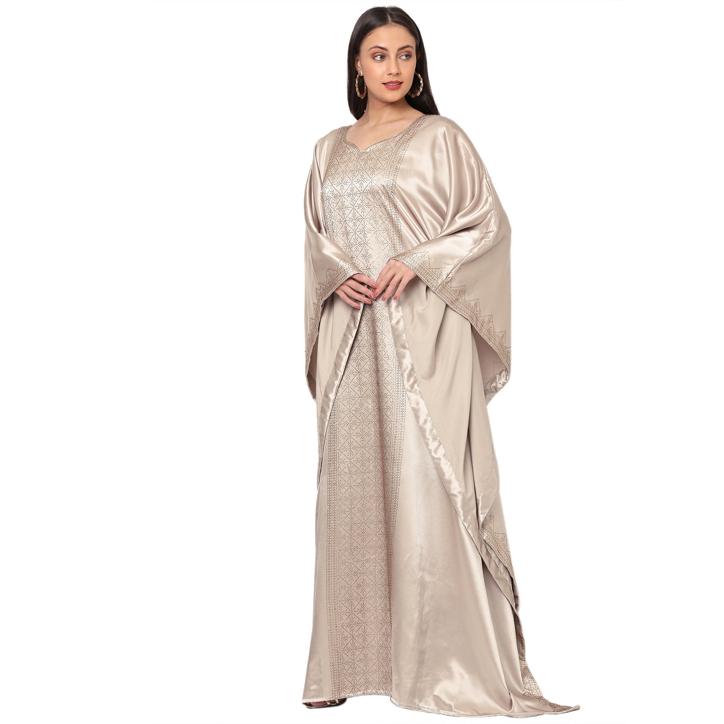 Load image into Gallery viewer, Arabian Beige Color Satin Dress - Maxim Creation
