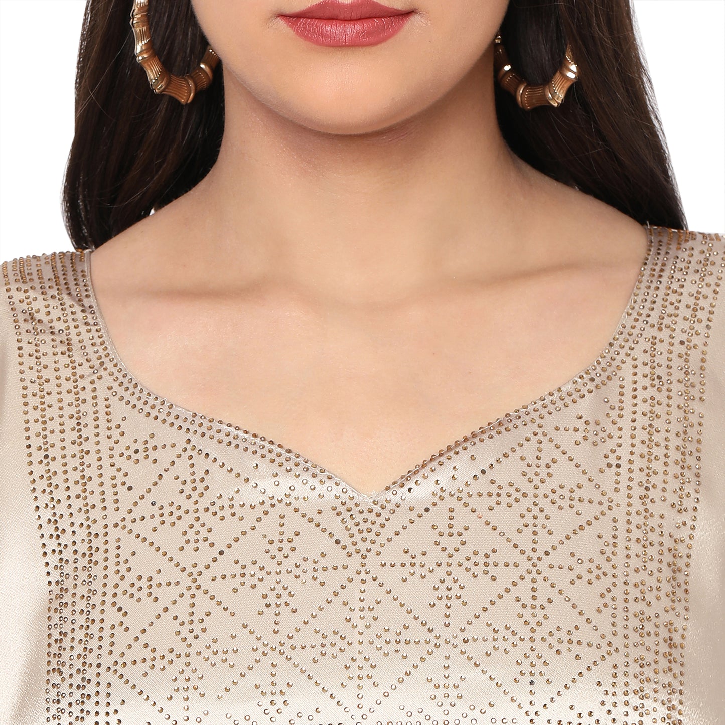 Arabian Beige Color Satin Dress Maxim Creation Arabian Beige Color Satin Dress Maxim Creation