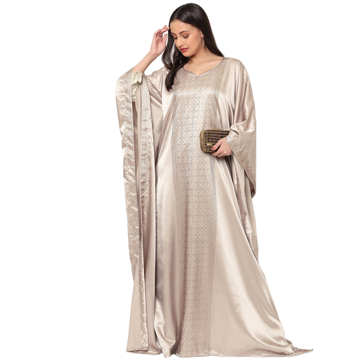 Arabian Beige Color Satin Dress Maxim Creation Arabian Beige Color Satin Dress Maxim Creation