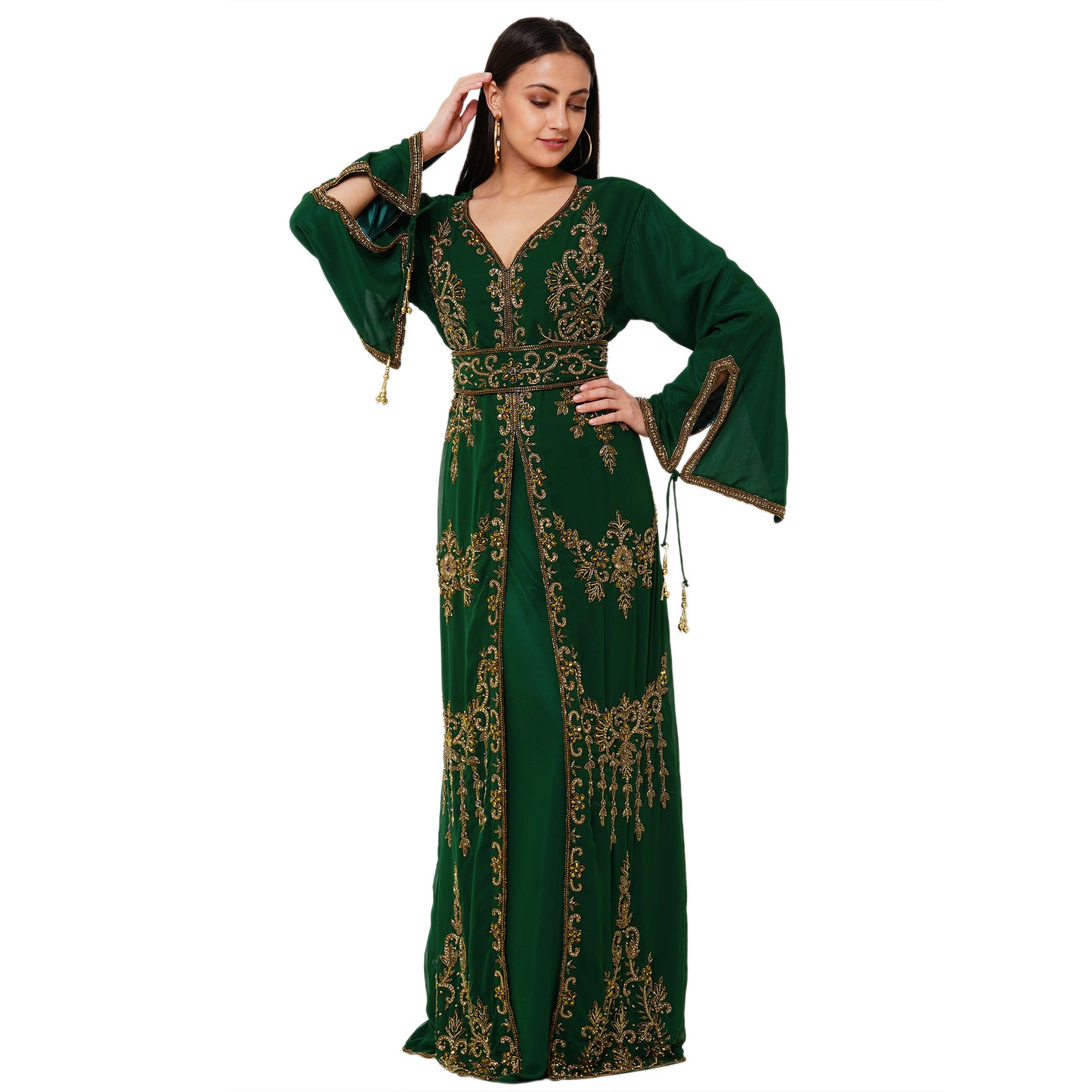 Cocktail Party Gown Designer Caftan 2XL / 52 Inches / Matching Embroidered Scarf (24 X 71 Inches)
