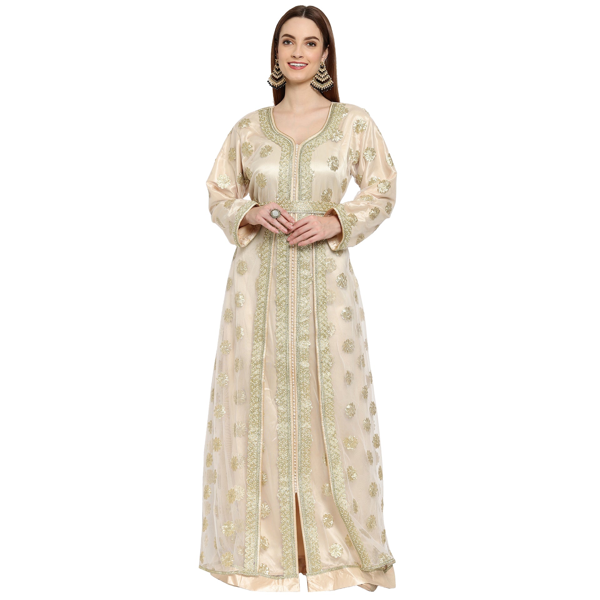 Arabian Djellaba Evening Party Dress XL / 60 Inches / Matching Embroidered Scarf (24 X 71 Inches)