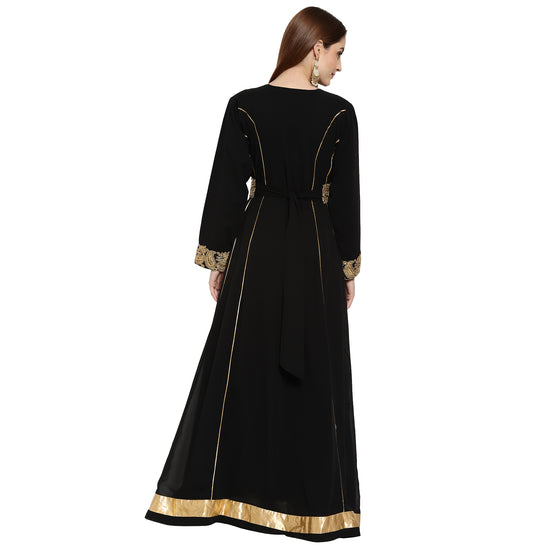 Evening Gown Djellaba Maxi Dress in Black Georgette - Maxim Creation