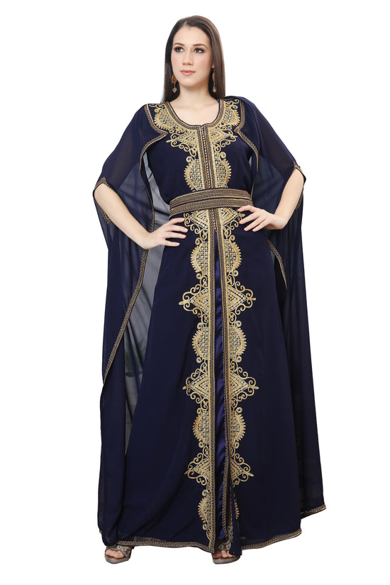 Load image into Gallery viewer, Navy Blue Karakou Algerian Caftan Mermaid Gown - Maxim Creation
