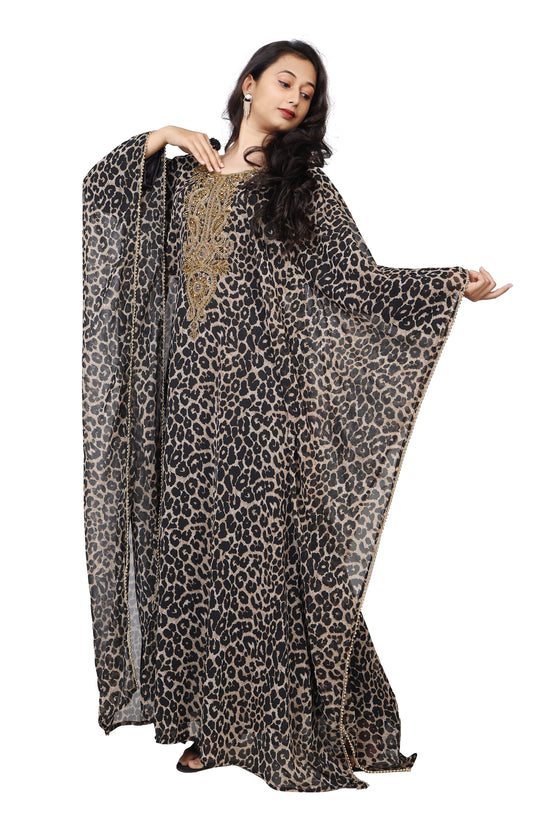 Leopard Print Kaftan Embroidery Handcrafted by Maxim Creation - Maxim Creation
