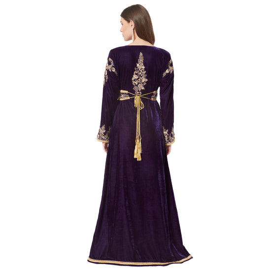 Load image into Gallery viewer, Designer Takchita Caftan Purple Velvet Wedding Gown - Maxim Creation
