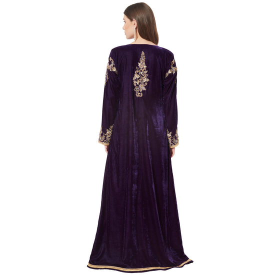 Load image into Gallery viewer, Designer Takchita Caftan Purple Velvet Wedding Gown - Maxim Creation

