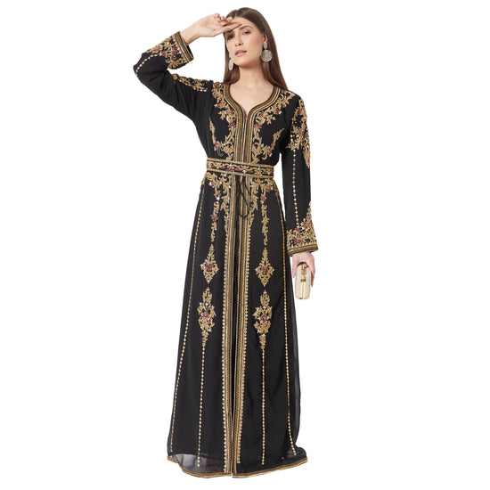 Load image into Gallery viewer, Moroccan Takchita Caftan Partywear Black Gown - Maxim Creation
