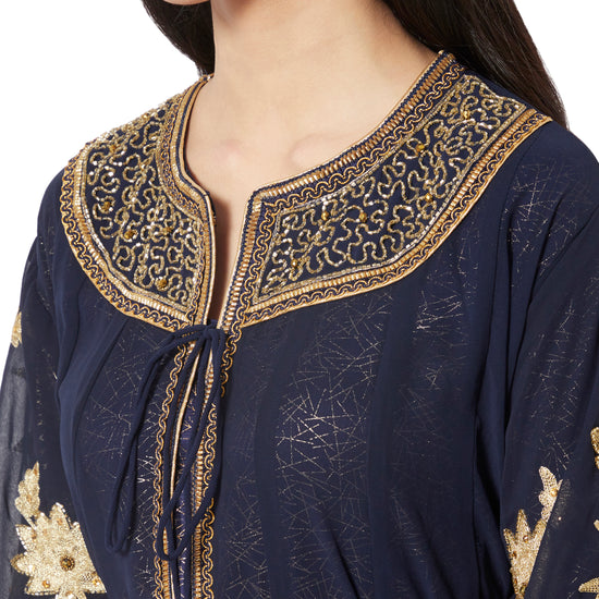 Charger l&amp;#39;image dans la galerie, Designer Arabian Kaftan Golden Embroidered Party Dress - Maxim Creation
